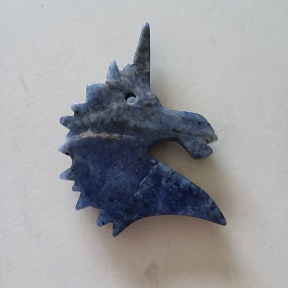 Sodalite Crystal Unicorn Charm Pendant Royal Blue White and Black Shades - Picture 3 of 3